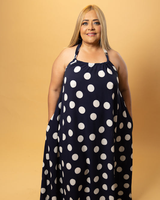 Navy Maxxi Dots Halter Dress