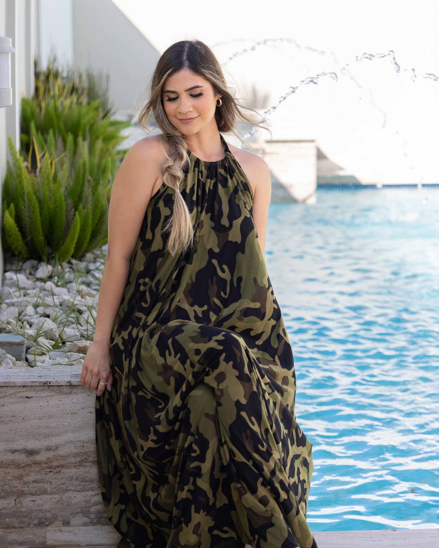 Camo Print Maxxi Dots Halter Dress