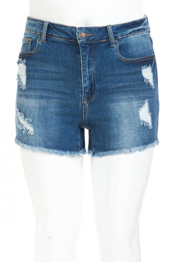 FRAYED JEAN SHORTS CURVY