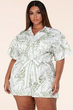 Beach Palm Tree Leaf  Print Plus Romper