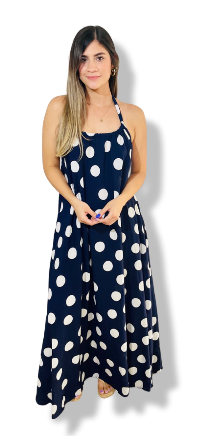 Navy Maxxi Dots Halter Dress